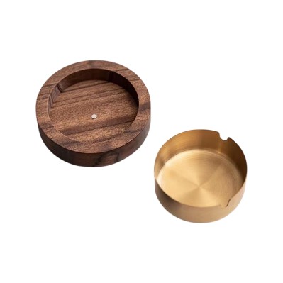 Multi-Scene Round Wooden Lid Stainless Steel Liner Dust-Proof Ashtray Multi-Scene Round Wooden Lid Stainless Steel Liner Dust-Proof Ashtray