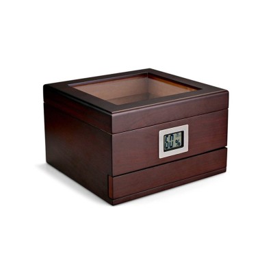 Travel Cigar Humidor Box with Lacquered Glass Top Handcrafted Cedar Holds 80 Cigars Modern American Style Travel Cigar Humidor Box with Lacquered Glass Top Handcrafted Cedar Holds 80 Cigars Modern American Style