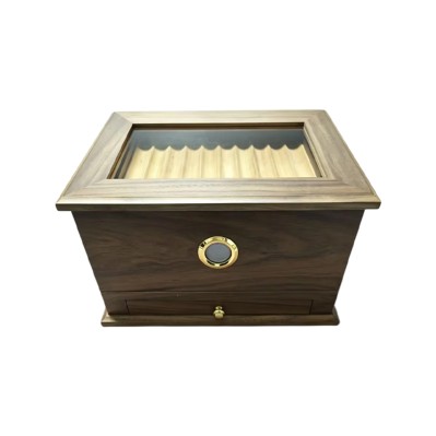 Walnut and Cedar Wood Cigar Humidor with Digital Hygrometer Drawer and Measuring Scale Walnut and Cedar Wood Cigar Humidor with Digital Hygrometer Drawer and Measuring Scale