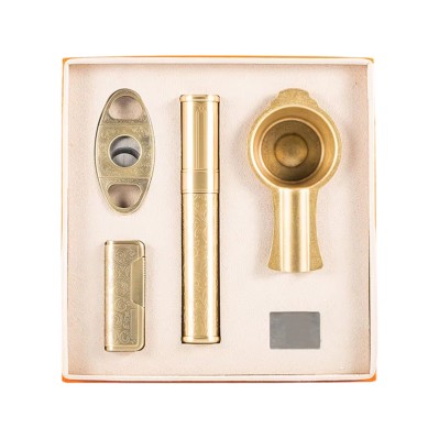Portable Luxury Metal Cigar Gift Set with Lighter Ashtray Cigar Tube Cutter Embossed Craft 55-62 Ring Gauge Portable Luxury Metal Cigar Gift Set with Lighter Ashtray Cigar Tube Cutter Embossed Craft 55-62 Ring Gauge