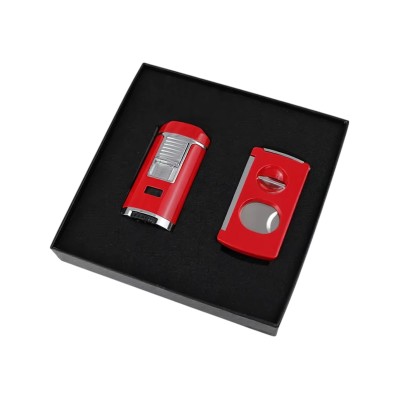 Luxury Metal Double Blade V-Shape Cigar Cutter and Lighter Set Gift Box Luxury Metal Double Blade V-Shape Cigar Cutter and Lighter Set Gift Box