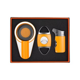 Stainless Steel Cigar Tool 3-Piece Set Exquisite Gift Box Packaging Windproof Lighter Ashtray Cigar Cutter
