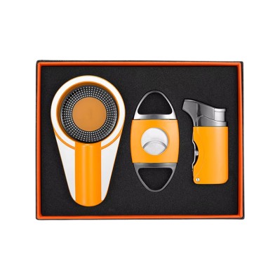 Stainless Steel Cigar Tool 3-Piece Set Exquisite Gift Box Packaging Windproof Lighter Ashtray Cigar Cutter Stainless Steel Cigar Tool 3-Piece Set Exquisite Gift Box Packaging Windproof Lighter Ashtray Cigar Cutter