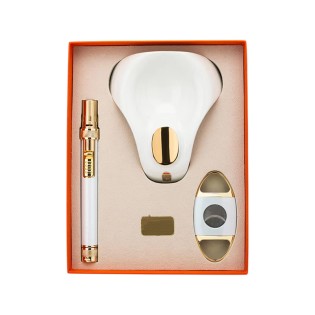 Portable Luxury Cigar Gift Set Three-Jet Flame Lighter with Ashtray and Cutter Blade