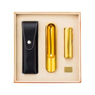 Portable Gold Stainless Steel Zinc Alloy Cigar Accessories 3-in-1 Gift Box